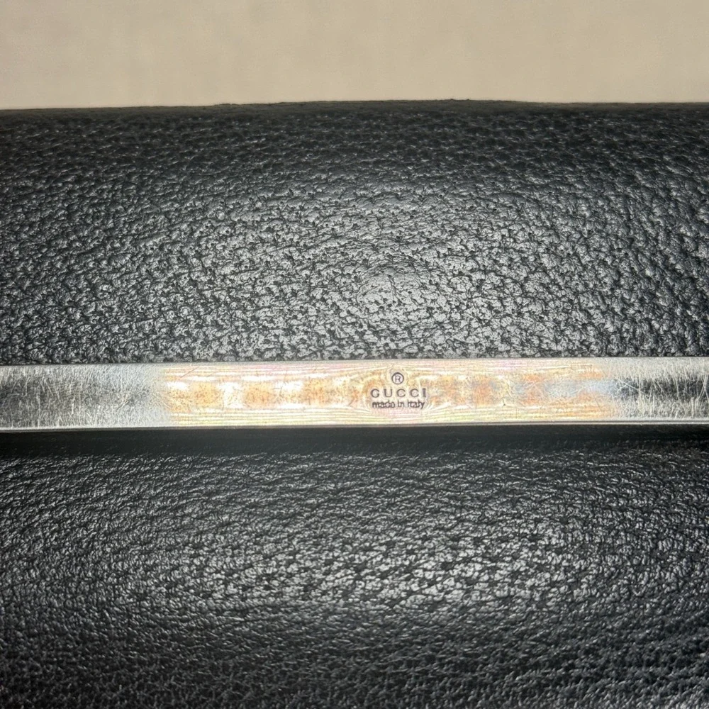Vintage Gucci Black Pigskin Leather Long Wallet Silver Logo Bar Archival - Picture 7 of 9